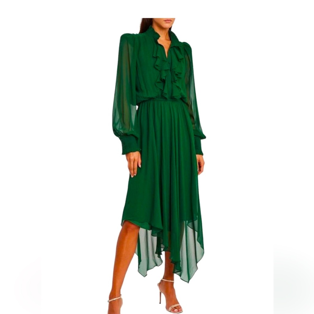NWT Emerald Green Devine heritage silk ruffle Dress